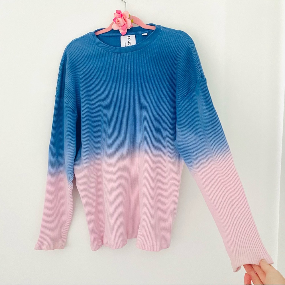 💕Pretty Ribbed Ombre Pink/Blue Long Sleeves Sweater SZ L